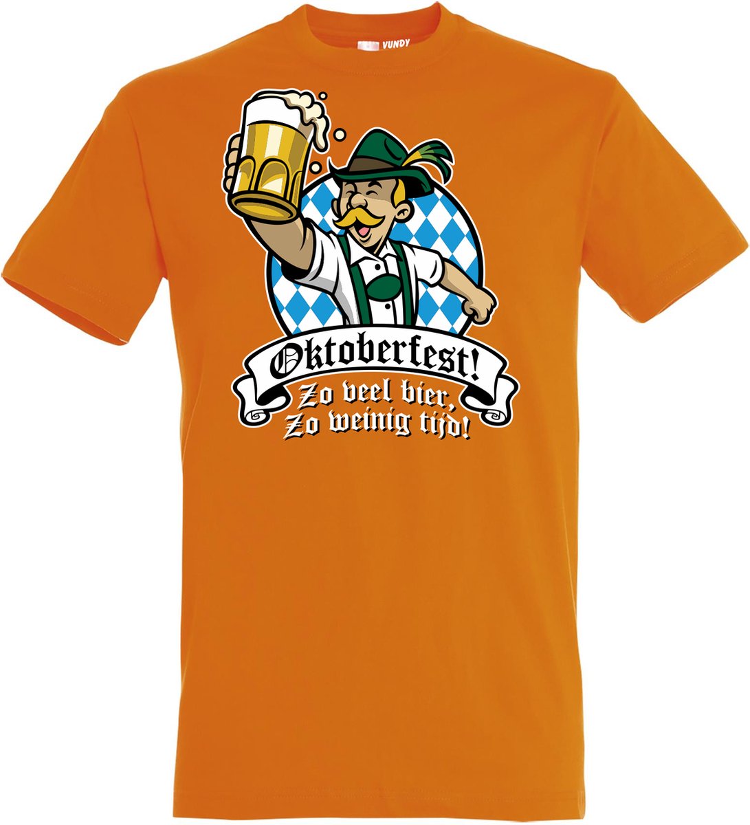 T-shirt Oktoberfest Zo veel bier zo weinig tijd | Oktoberfest dames heren | Tiroler outfit | Oranje | maat 3XL
